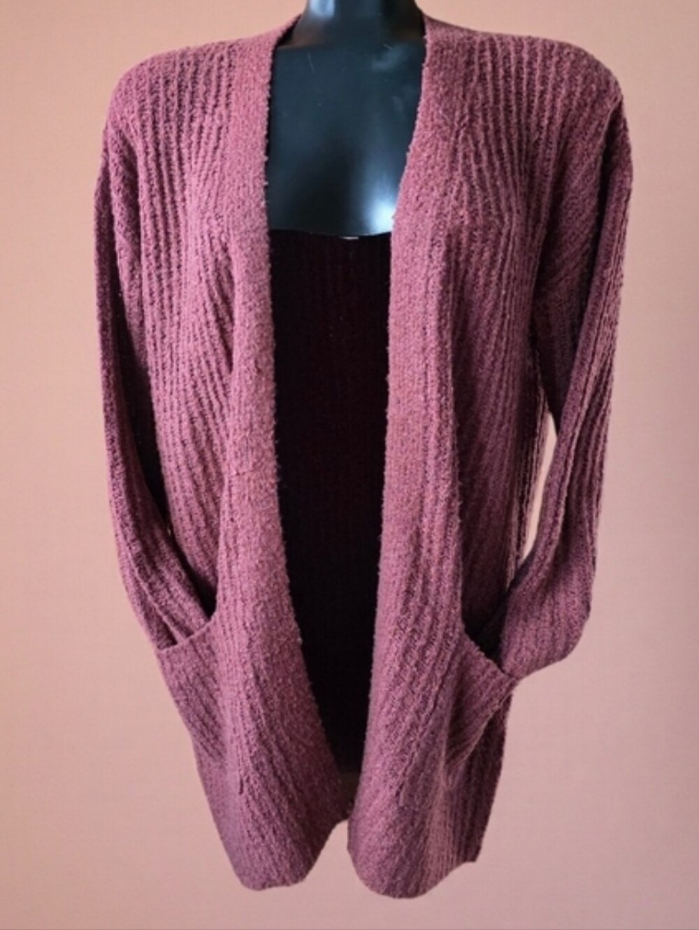 Pink Rose Open-Front Cardigan Dusty Mauve Brown Oversized Sweater Size S